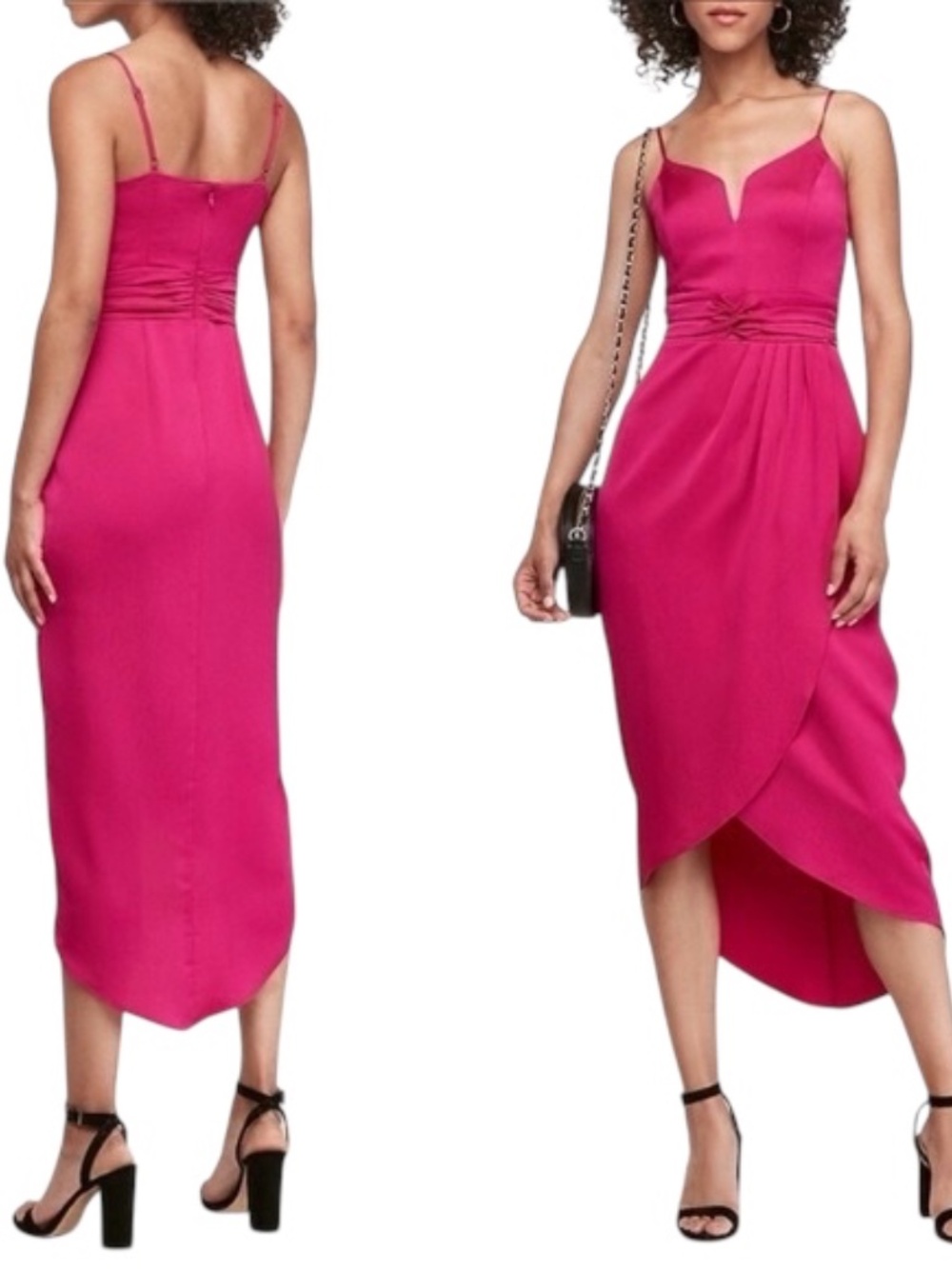 Express V-wire Hi-Lo Satin Maxi Dress - Fuchsia Size S